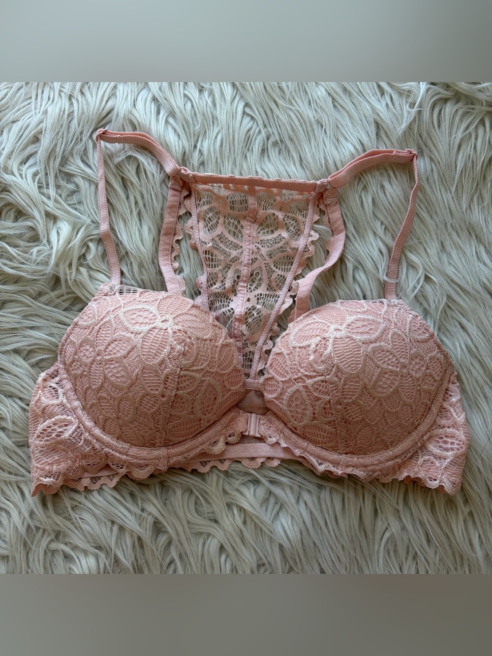 PINK Victoria's Secret Lace Front Closure Racerback Push Up Bra Size 34B